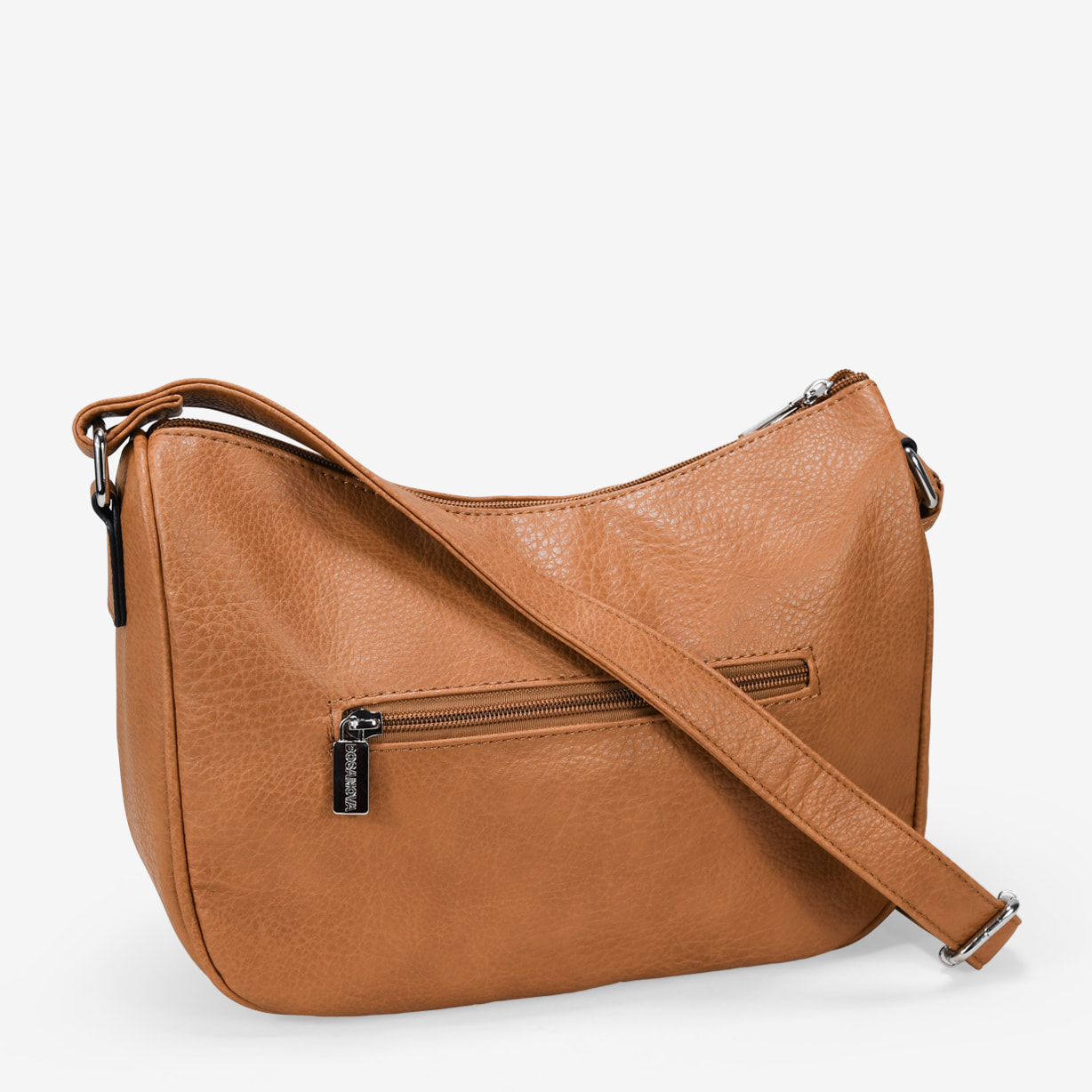 Bolso bandolera tostado con bolsillo frontal y logo