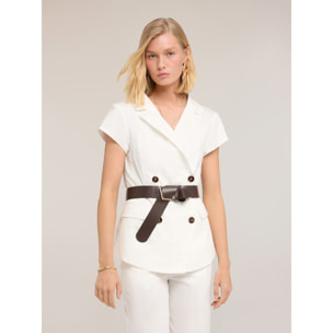 Motivi - Blazer cruzado de manga corta - Blanco