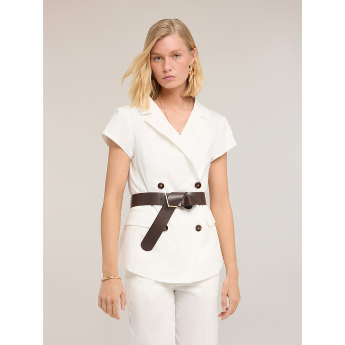 Motivi - Blazer cruzado de manga corta - Blanco