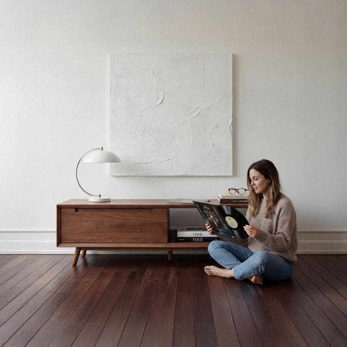 Meuble tv Tanubi -bois massif de manguier-couleur noyer 170 x 45 x 40 cm