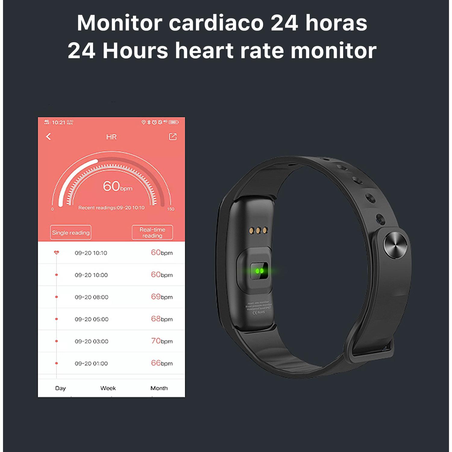 Brazalete inteligente B1 con monitor de fatiga, tensión y O2 en sangre. Varios modos deportivos, notificaciones de apps.