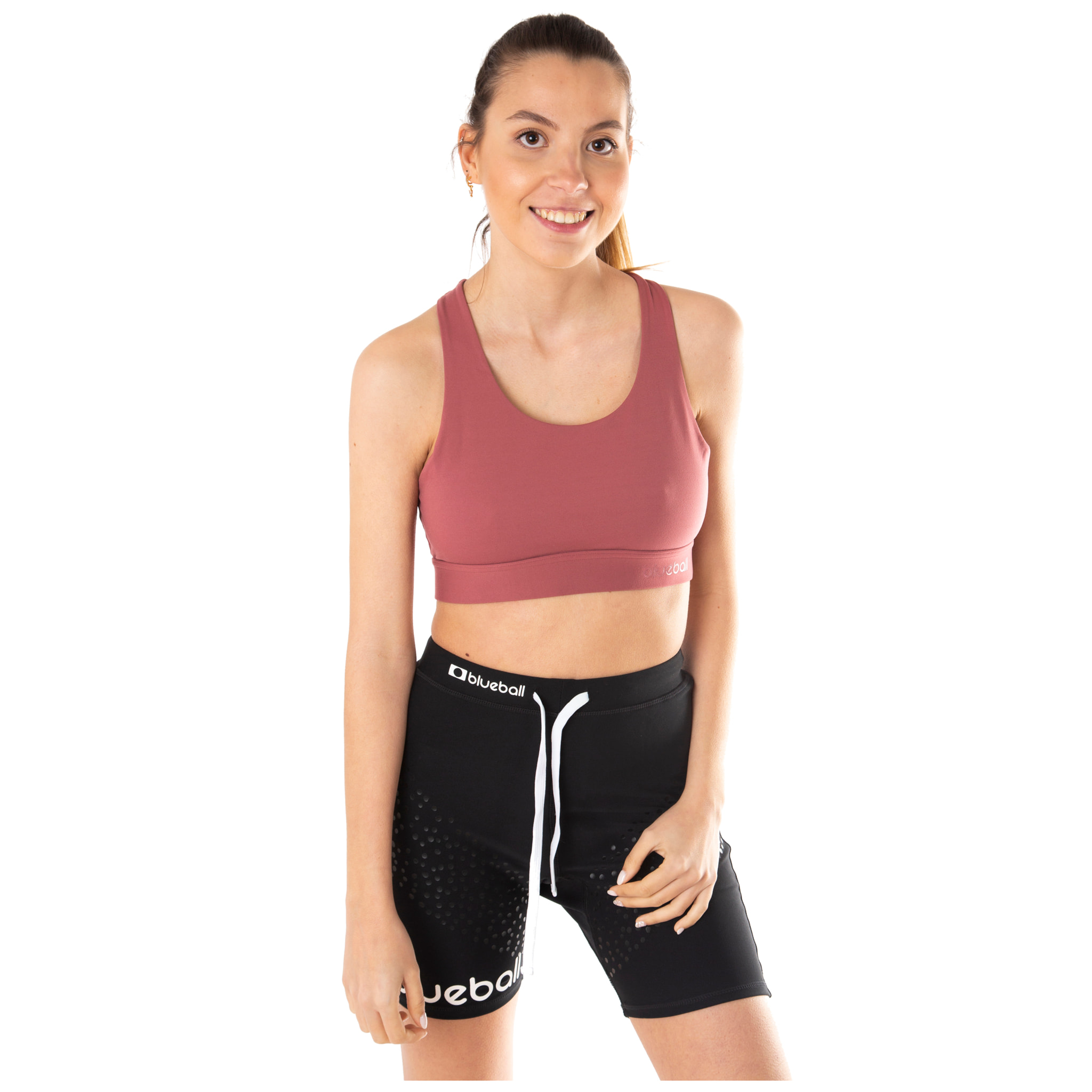 Leggings da corsa a compressione corti da donna Blueball in nero con logo bianco e coulisse