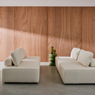 Set de 2 chauffeuses pour canapé modulable tissu bouclette crème 2 places Bao. L 180 x P 90 x H 74cm