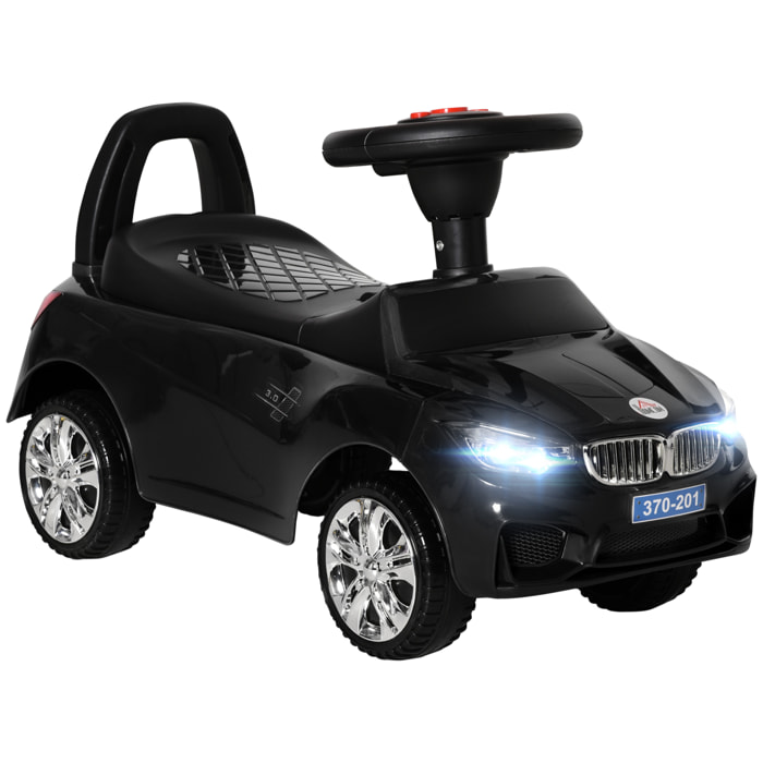 Coche Correpasillos para Niños de 18-36 Meses Andador Correpasillos con Faros Música Bocina Volante Espacio de Almacenaje y Asa para Empujar 63,5x28x36 cm Negro