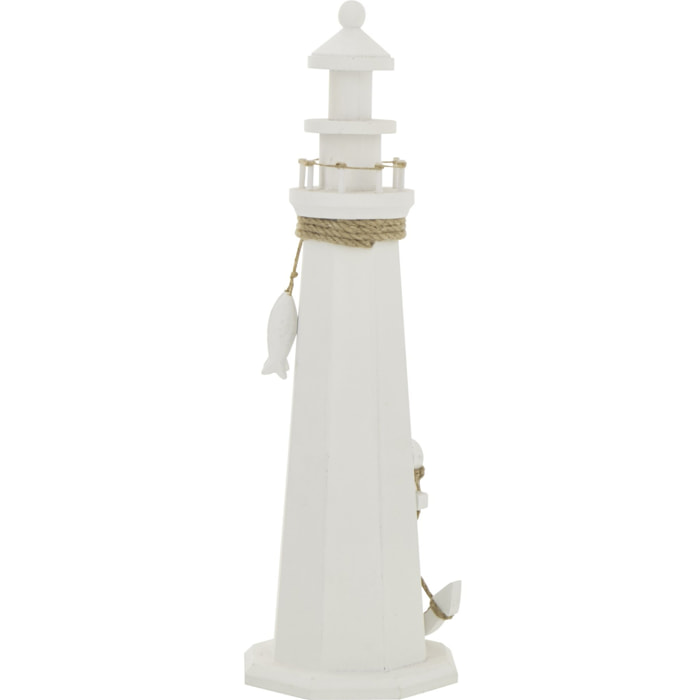 J-Line Phare décoratif - corde/bois - blanc - large