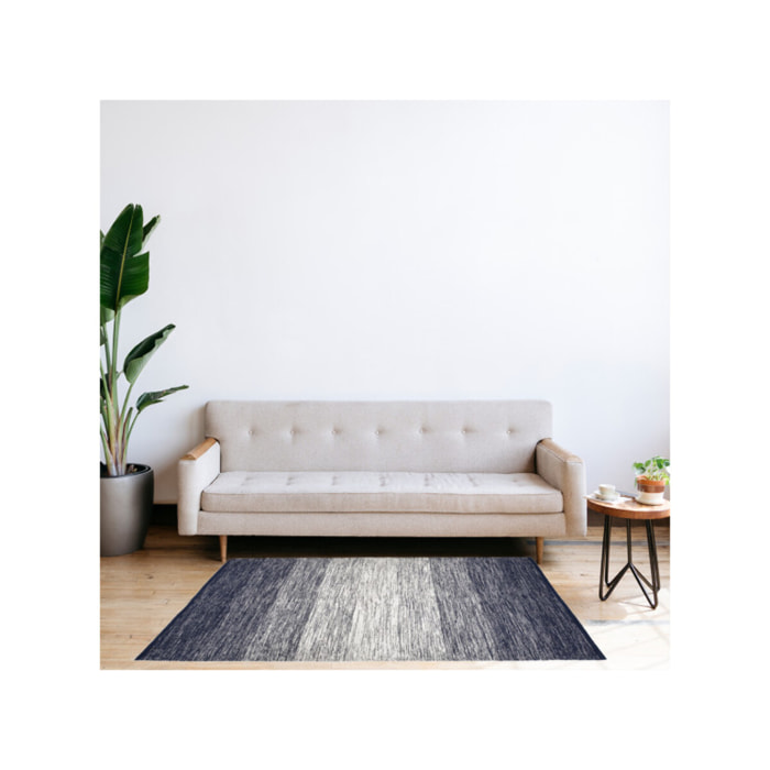 Tapis rectangulaire en coton brodé dégradé bleu - MARINE