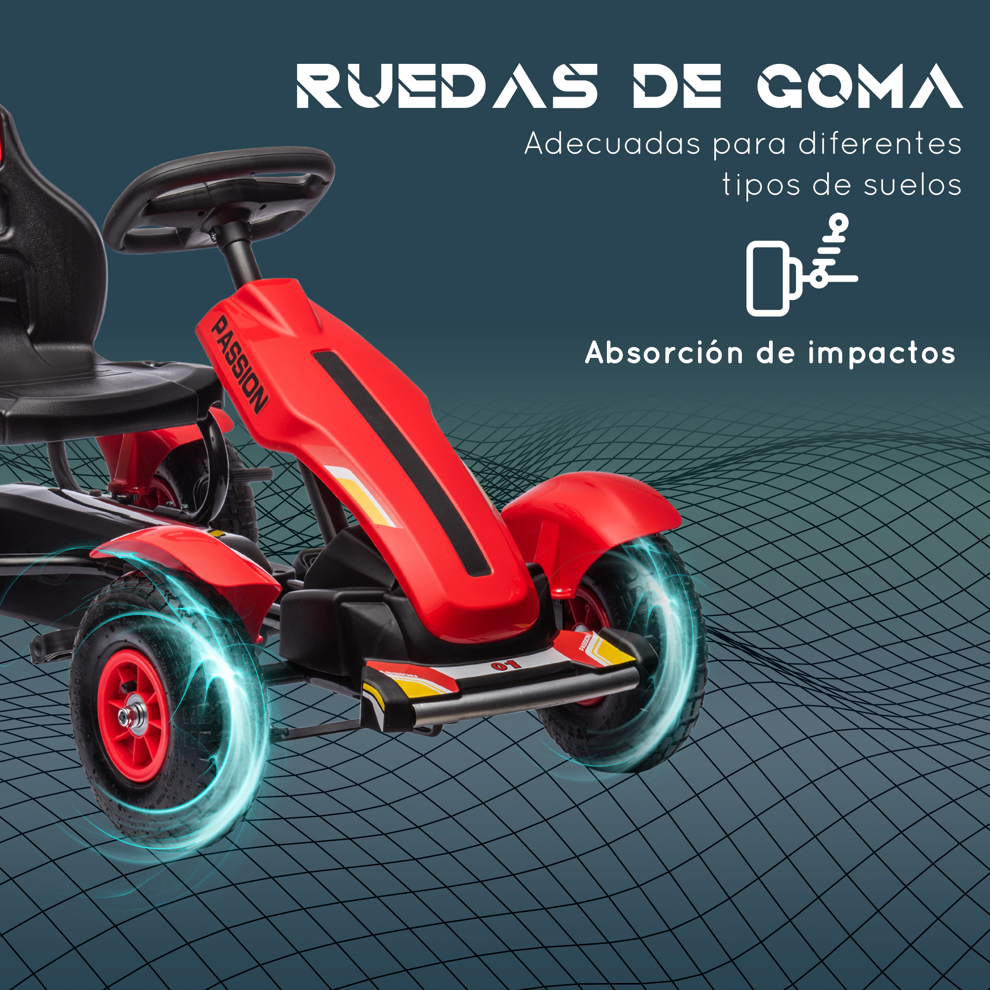Go Kart a Pedales para Niños de +5 Años Coche de Pedales Infantil con Asiento Ajustable Neumáticos de Goma Freno de Mano para Niños y Niñas Carga 50 kg 121x58x61 cm Rojo