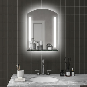 Espejo de Baño con Luces LED 70x50 cm Espejo para Baño con Interruptor Táctil Iluminación Regulable Función de Memoria y Estante de Vidrio para Salón Entrada Plata