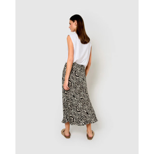 Falda midi bambula detalles plisados aria negro