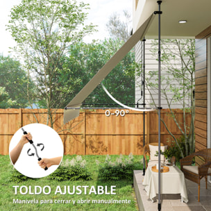 Toldo Manual Retráctil 2x1,2 m Toldo Exterior Terraza Enrollable Altura Ajustable con Manivela 210-310 cm Protección UV30+ Sin Taladro para Jardín Balcón Patio Crema