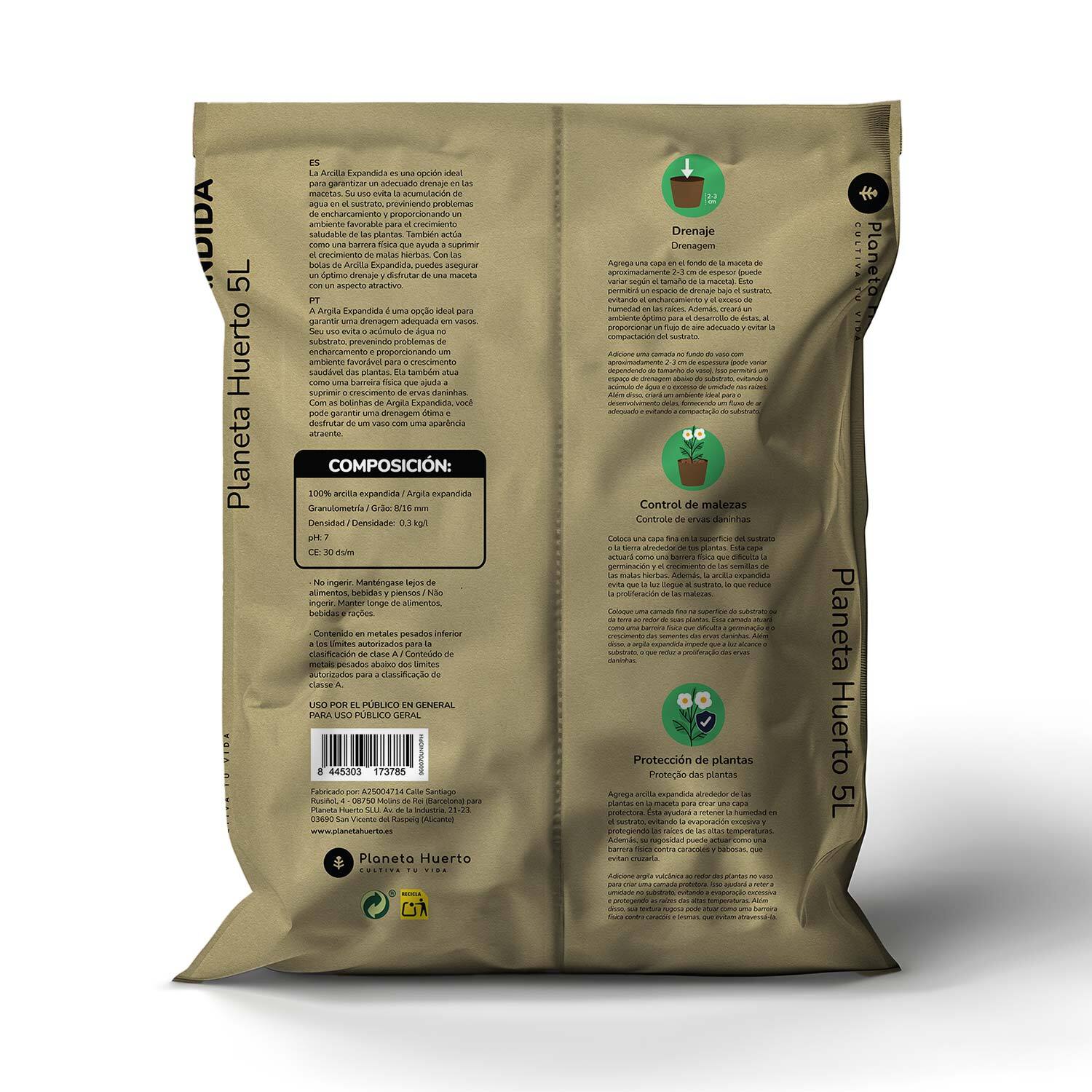 PLANETA HUERTO | Arcilla Expandida 15 L – Sustrato Ligero y Drenante para Macetas, Hidroponía y Jardinería