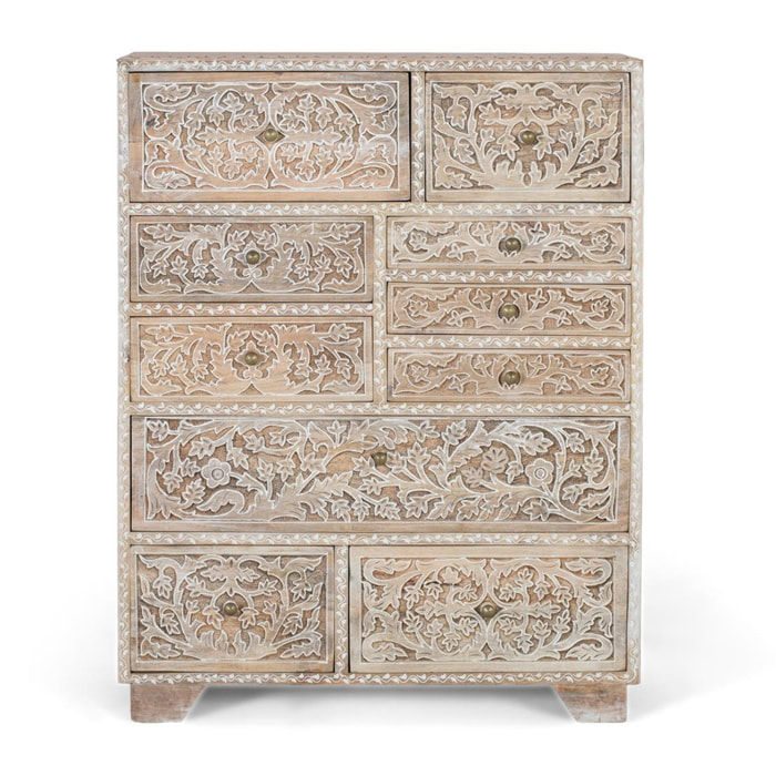 Cómoda de Madera de Mango 70 Cm Estilo Mediterráneo Colonial Moderno