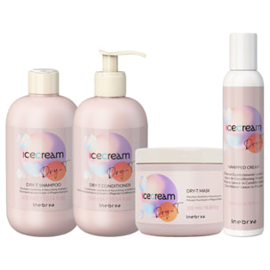 INEBRYA Kit Ice Cream Dry-T Shampoo 300ml + Conditioner 300ml + Mask 500ml + Whipped Cream 200ml