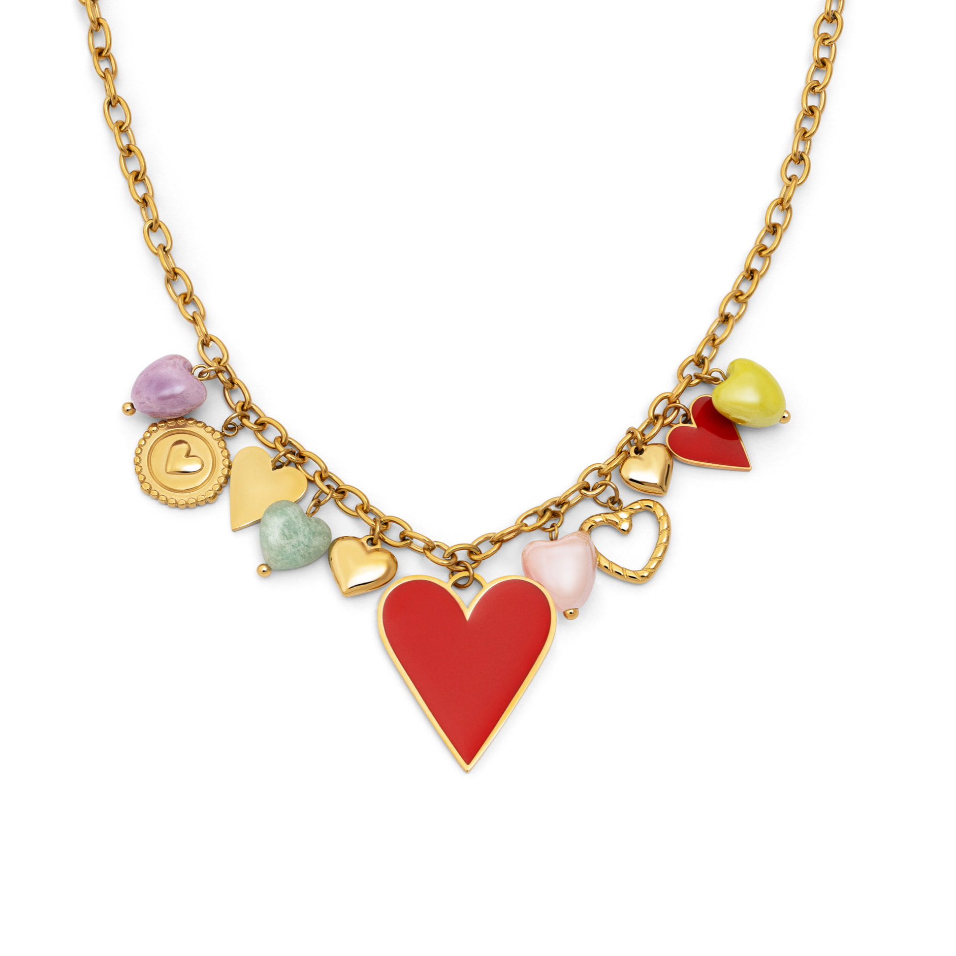 Collar Multicharms Corazones Acero Baño Oro