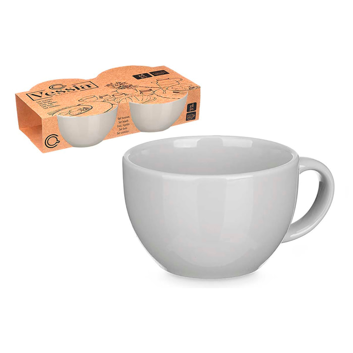 Set de 4 tazones grises de porcelana. 480 ml de capacidad.