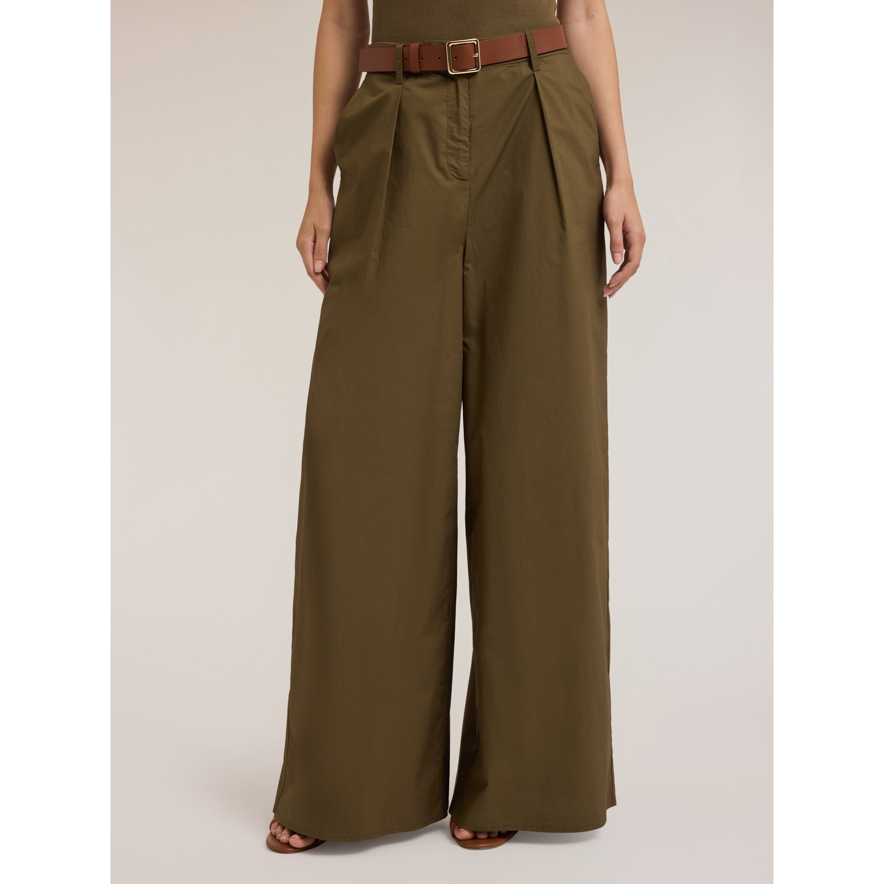 Motivi - Pantaloni palazzo in popeline - Verde militare