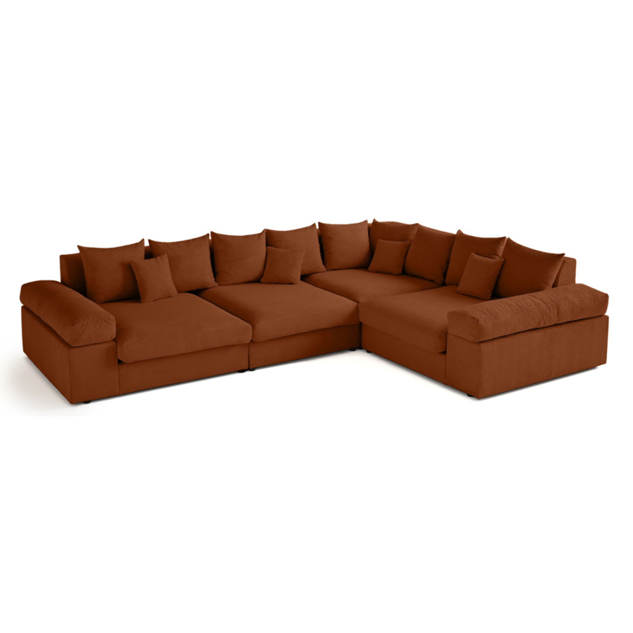 Aspen - canapé d'angle réversible 5 places - assise profonde - en velours côtelé - Terracotta