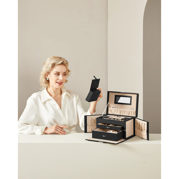 Cofanetto Portagioie Elegance Nero con Specchio e Mini Set da Viaggio