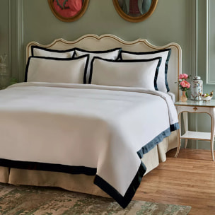 Housse de couette satin de coton jeu d'unis blanc Suite heritage bleu