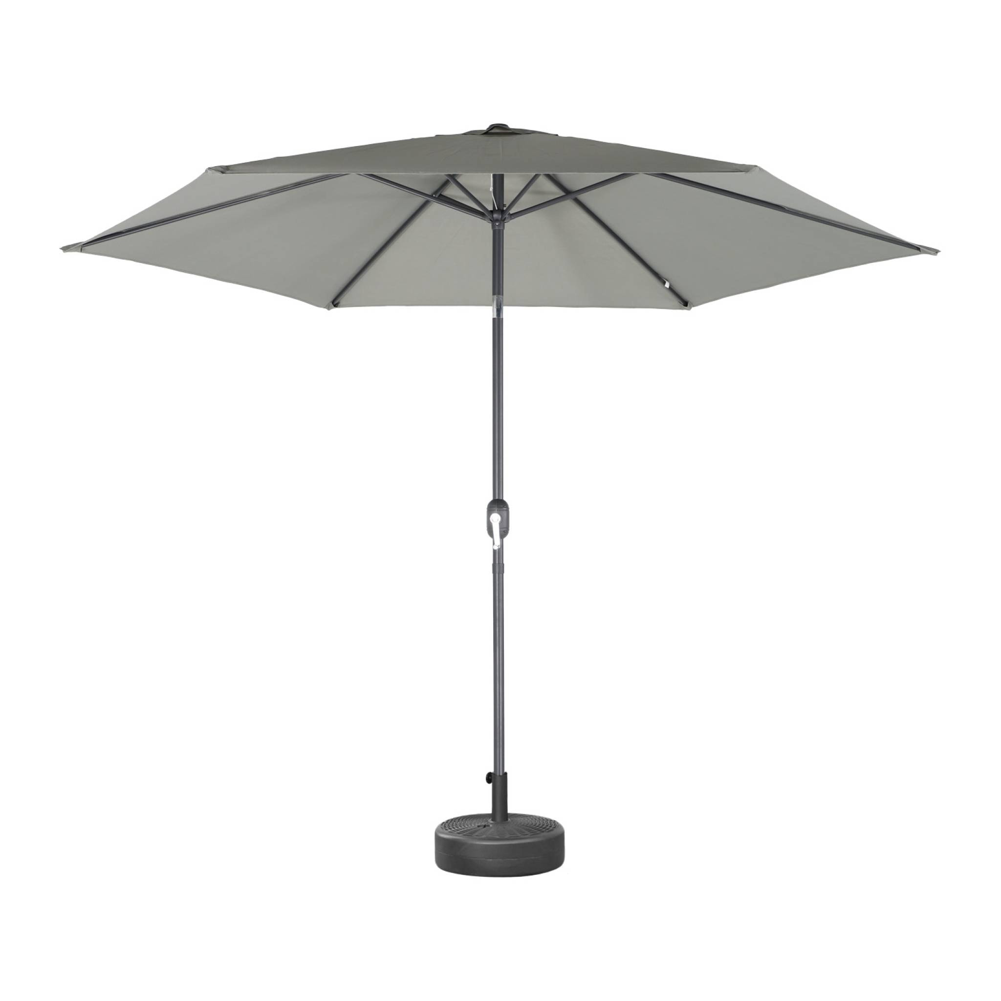 Parasol droit rond Ø300cm - Touquet Kaki - mât central en aluminium orientable et manivelle d'ouverture