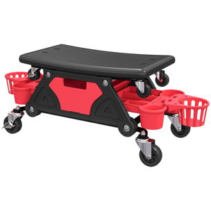 Tabouret d'atelier mobile chariot de mécanicien 2 en 1 - 3 plateaux outils - noir rouge