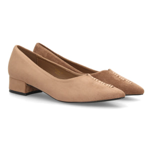 Salones de tacón bajo con costura, aterciopelados, para mujer.