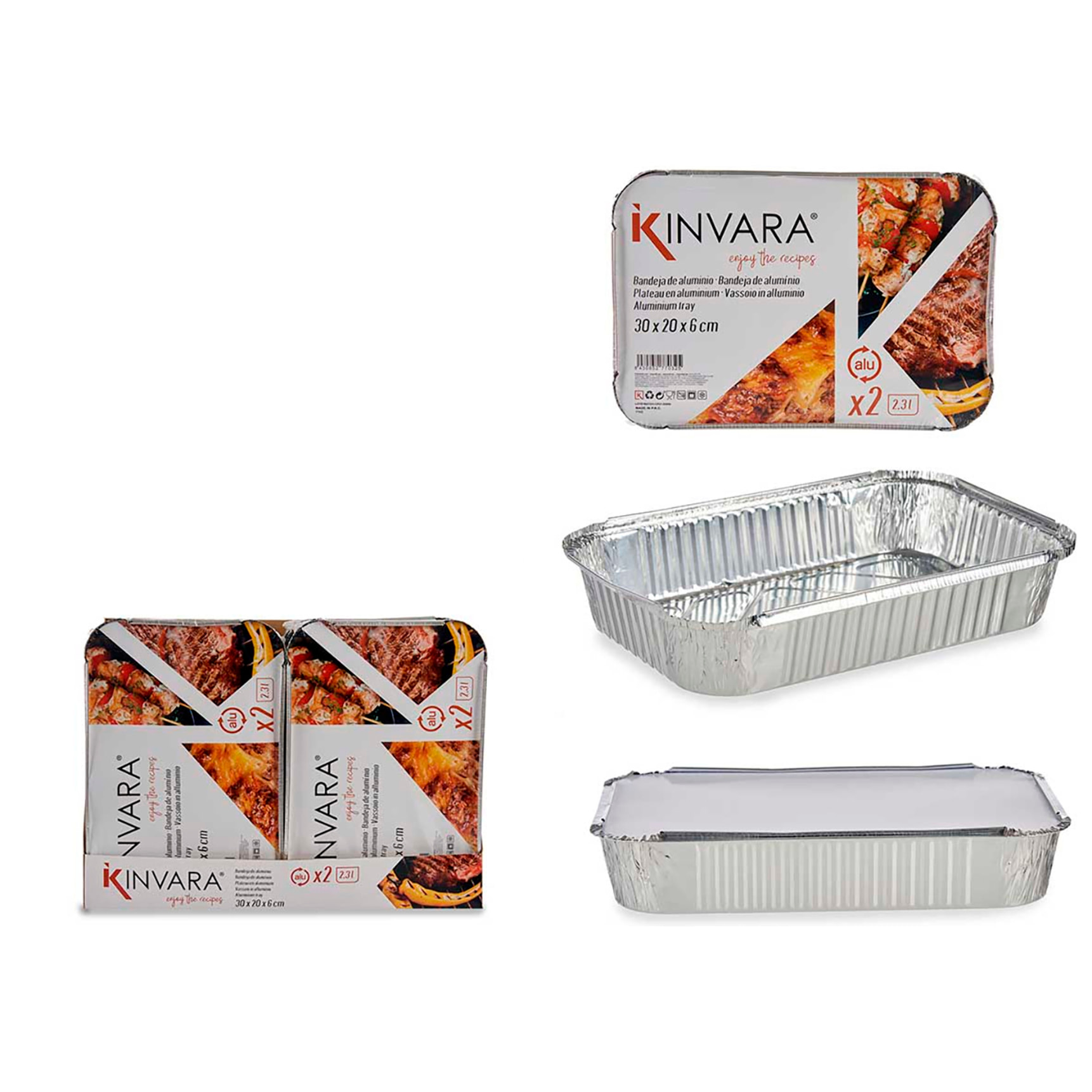 SET DI 2 VASSOI PROFONDI IN ALLUMINIO CON COPERCHIO