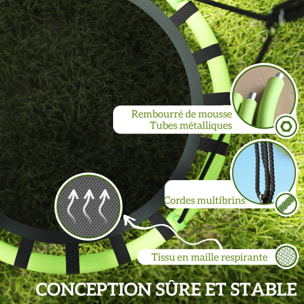 Balançoire nid d'oiseau ronde balançoire panier dia. 1 m 4 anneaux cordages inclus noir vert