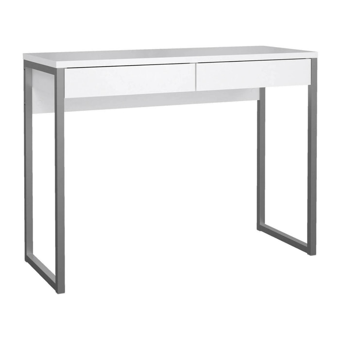 Scrivania Anavi, Scrittoio multiuso, Tavolo per ufficio porta PC, Piano di lavoro, 101x40 h77 cm, Bianco lucido