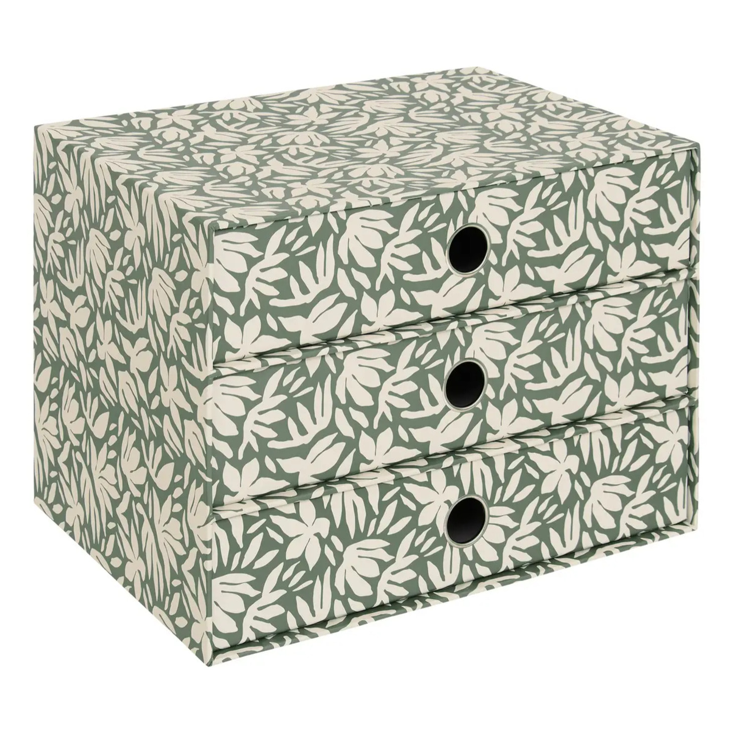 Tour rangement 3 tiroirs Florea motif fleuri vert laurier