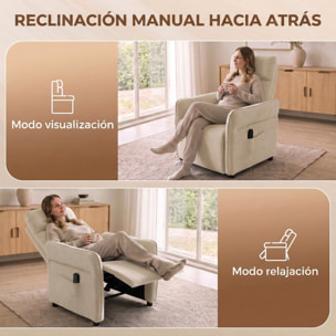 HOMCOM Sillón de Masaje, Sillón Relax Reclinable 135° Manual, Calor Lumbar, Mando a Distancia, Reposapiés, 8 Zonas de Masaje, Reposabrazos Ajustables, Asiento Muelles, Bolsillos, Tapizado Rizo, Beige