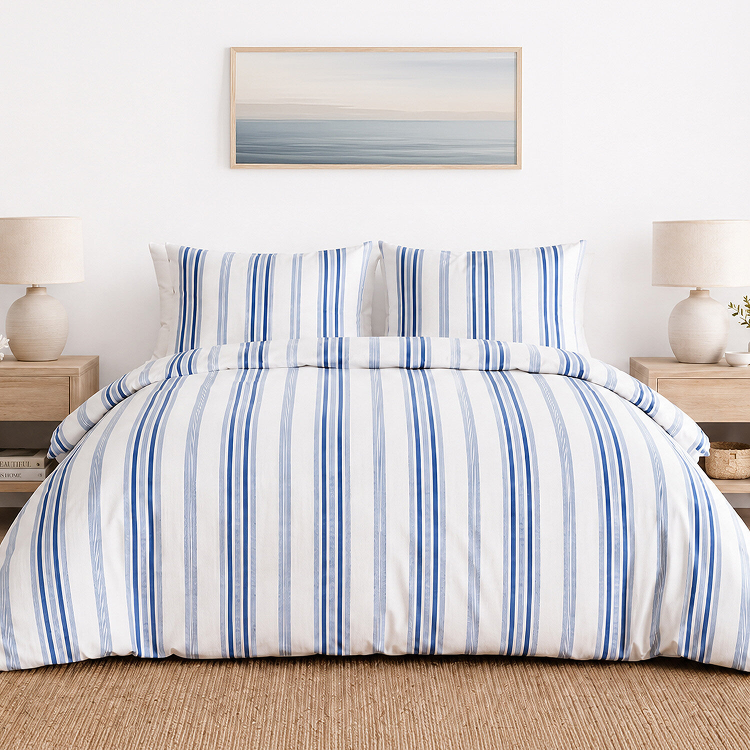 Parure housse de couette 100% percale de coton rayures verticales - MAT
