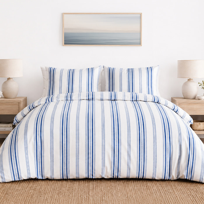 Parure housse de couette 100% percale de coton rayures verticales - MAT