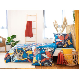 Parure housse de couette satin de coton bleu