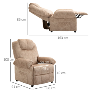 Sillón Relax Reclinable Manual Tapizado en Terciopelo Acolchado con Reposapiés Retráctil y Bolsillos Laterales para Salón Oficina Dormitorio 88x91x108 cm Beige