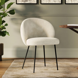 Chaise en velours chenillé écru et métal noir - Bloomy