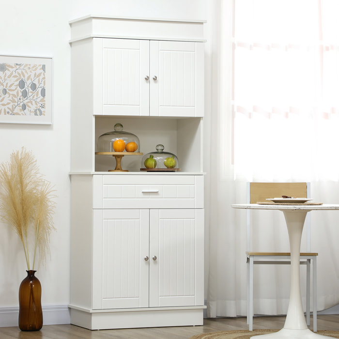 Armoire de cuisine contemporaine multi-rangement 4 portes tiroir coulissant et grand plateau dim. 74L x 39l x 183H cm panneaux particules MDF blanc