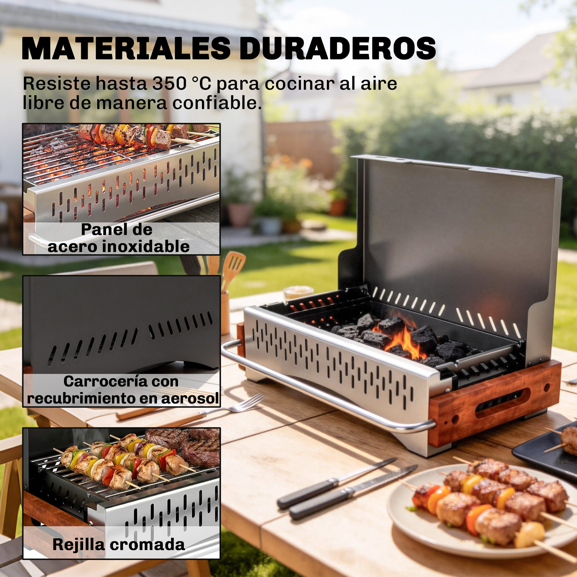 Barbacoa de Carbón Plegable, Barbacoa Portátil, 50,5x34x33 cm, con Bandeja de Carbón Extraíble, para Camping, Picnic, Fiesta en Jardín, Negro