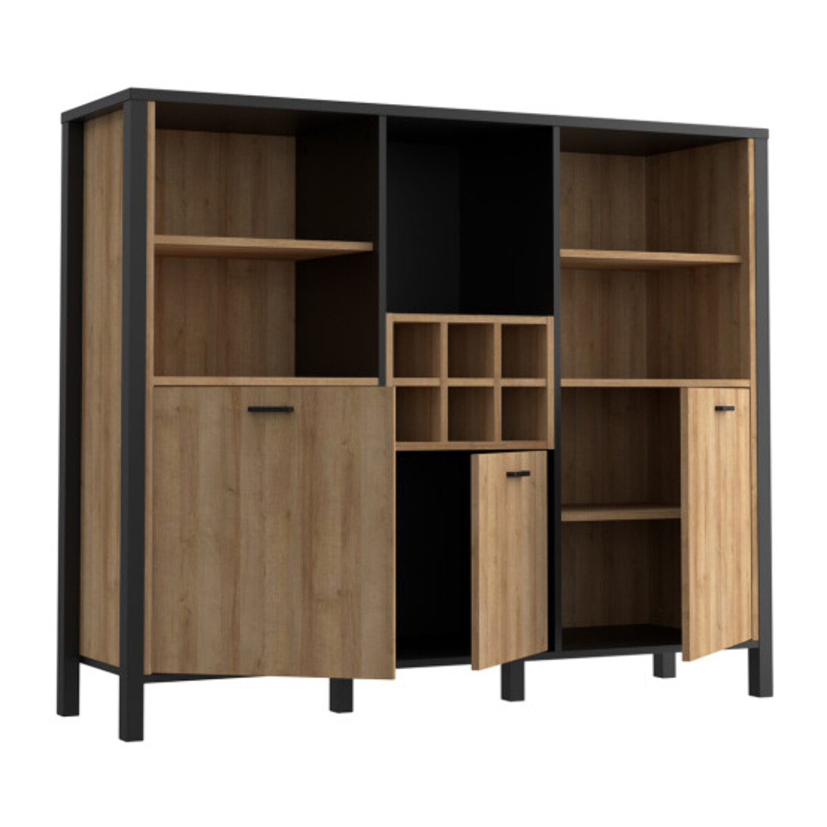 Buffet de rangement haut en bois effet chêne - MIAMI