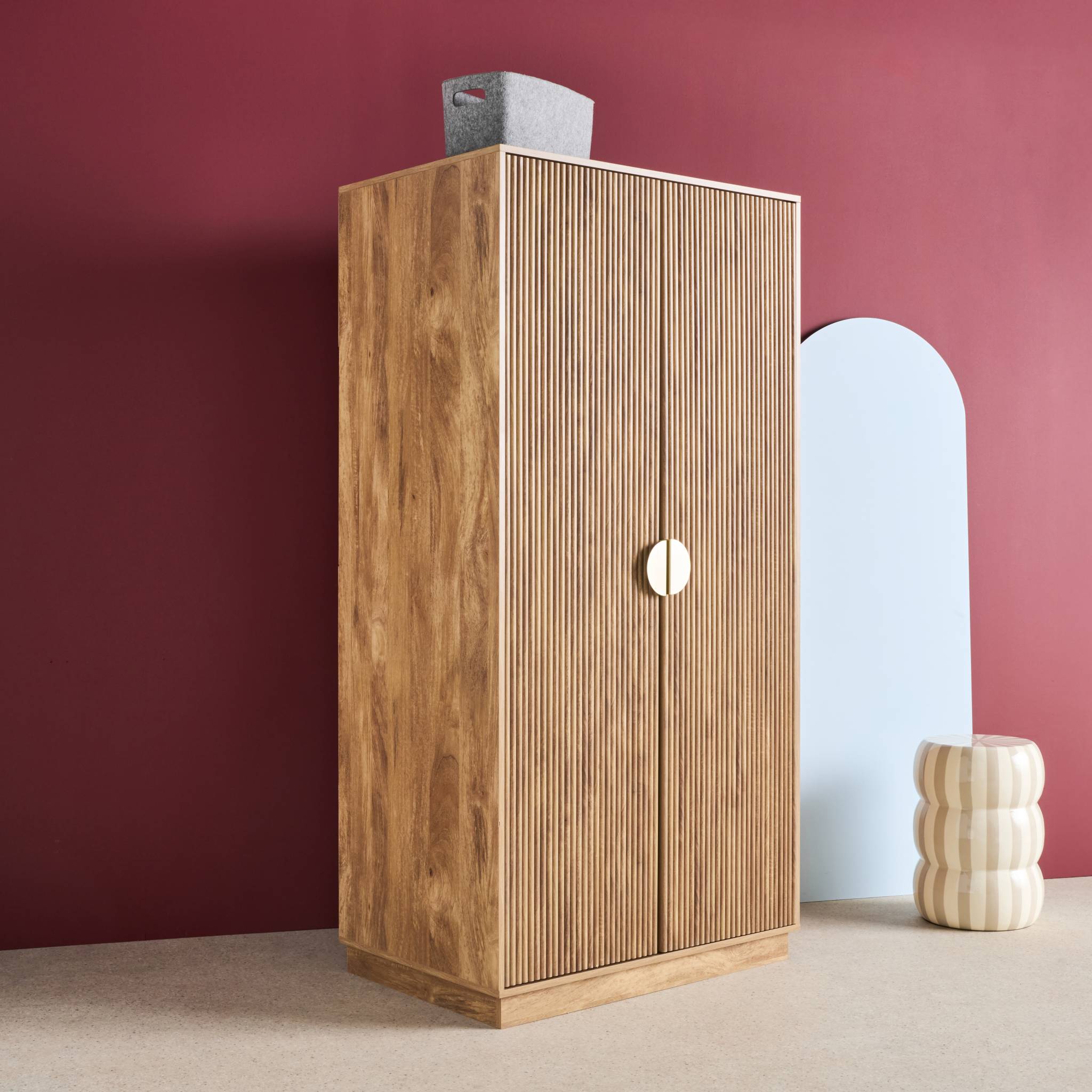 Dressing décor bois de manguier rainuré 2 portes - 90 x 59 x 179.5 cm - Celian