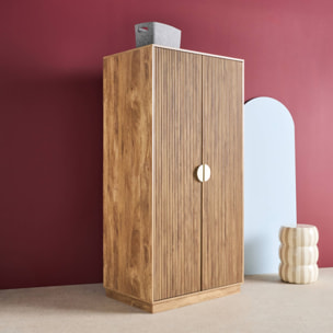 Dressing décor bois de manguier rainuré 2 portes - 90 x 59 x 179.5 cm - Celian