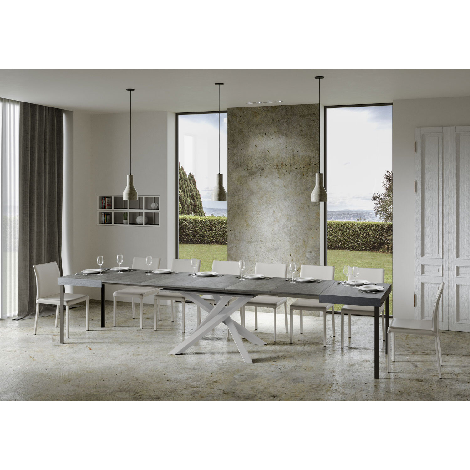 Mesa extensible 90x140/400 cm Volantis Cemento estructura blanco