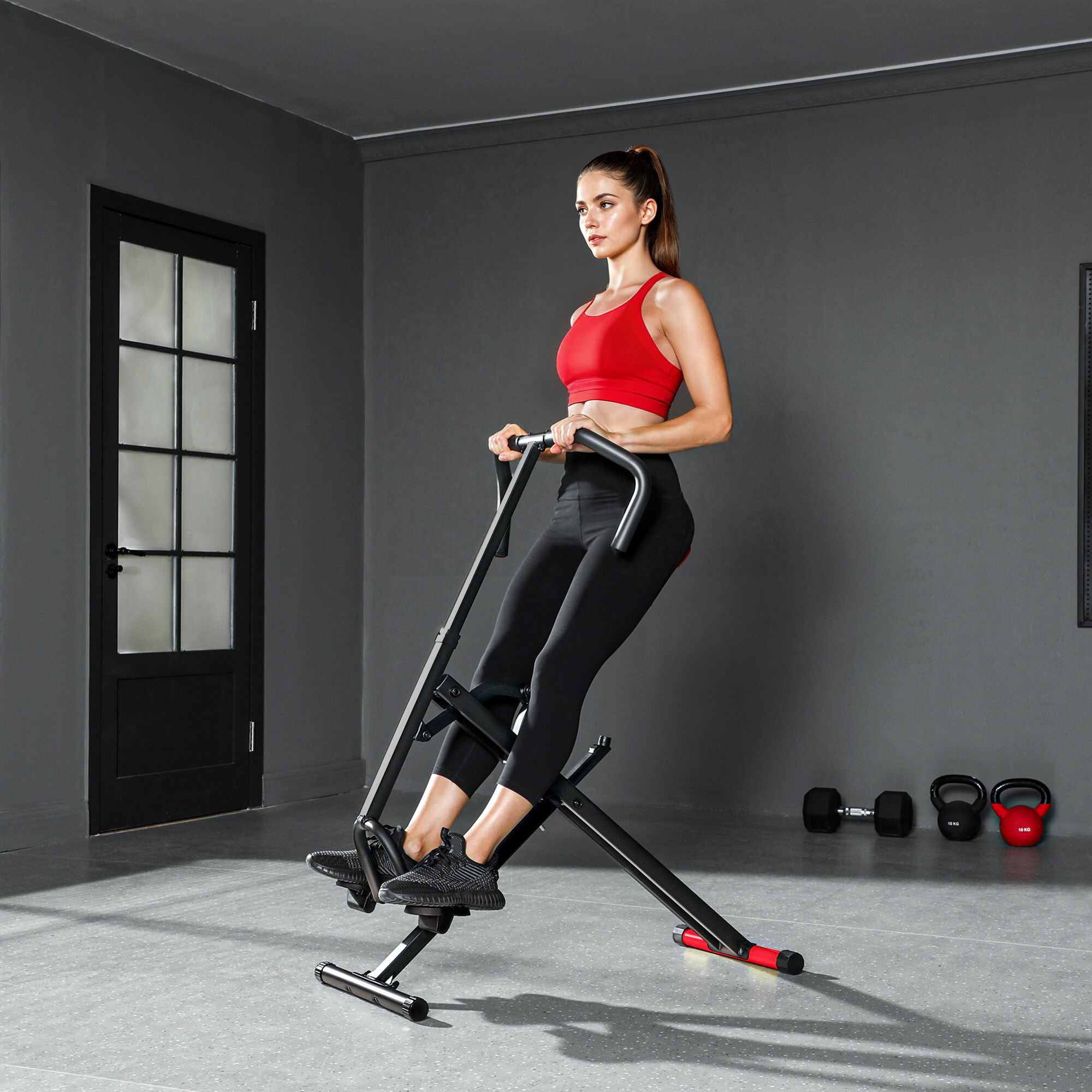 Machine à adominaux - appareil de fitness pliable réglable - rouge noir