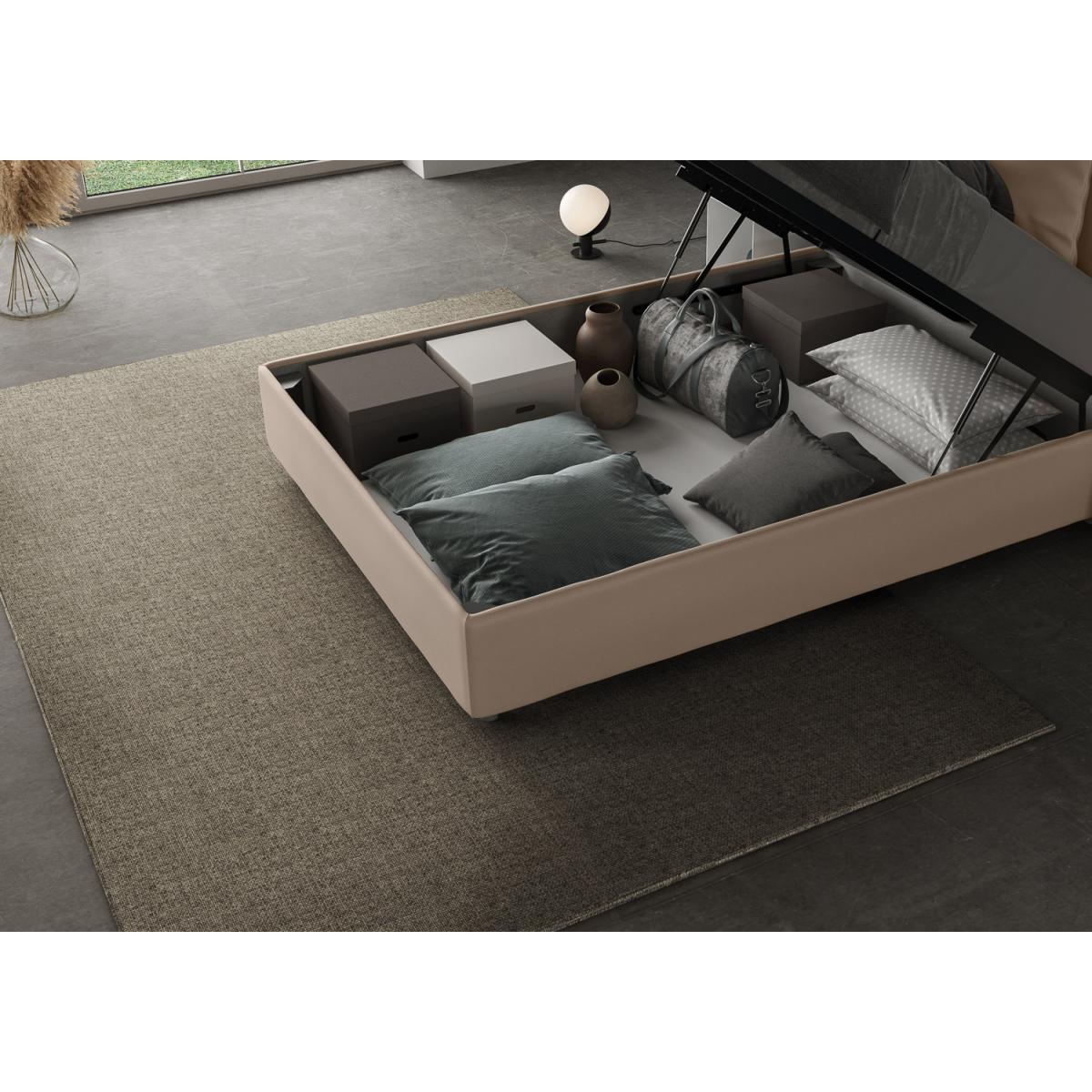 Cama con almacenaje acolchada 140x190 cuero sintético gris paloma Focus