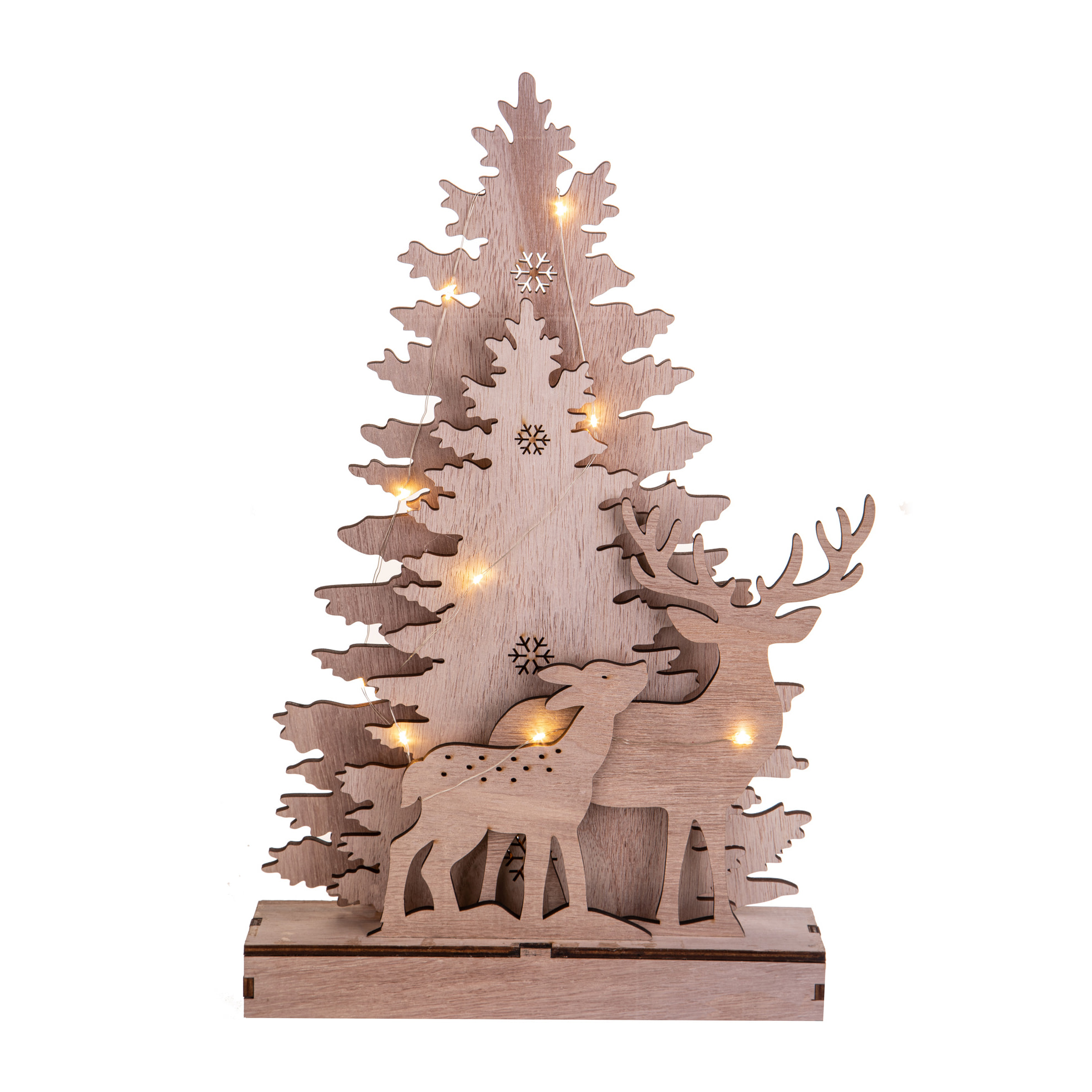 Abeti con Renne con 15 Led per uso interno - Pezzi 1 - Colore Naturale - 29x51Hx6cm - Bianchi Dino