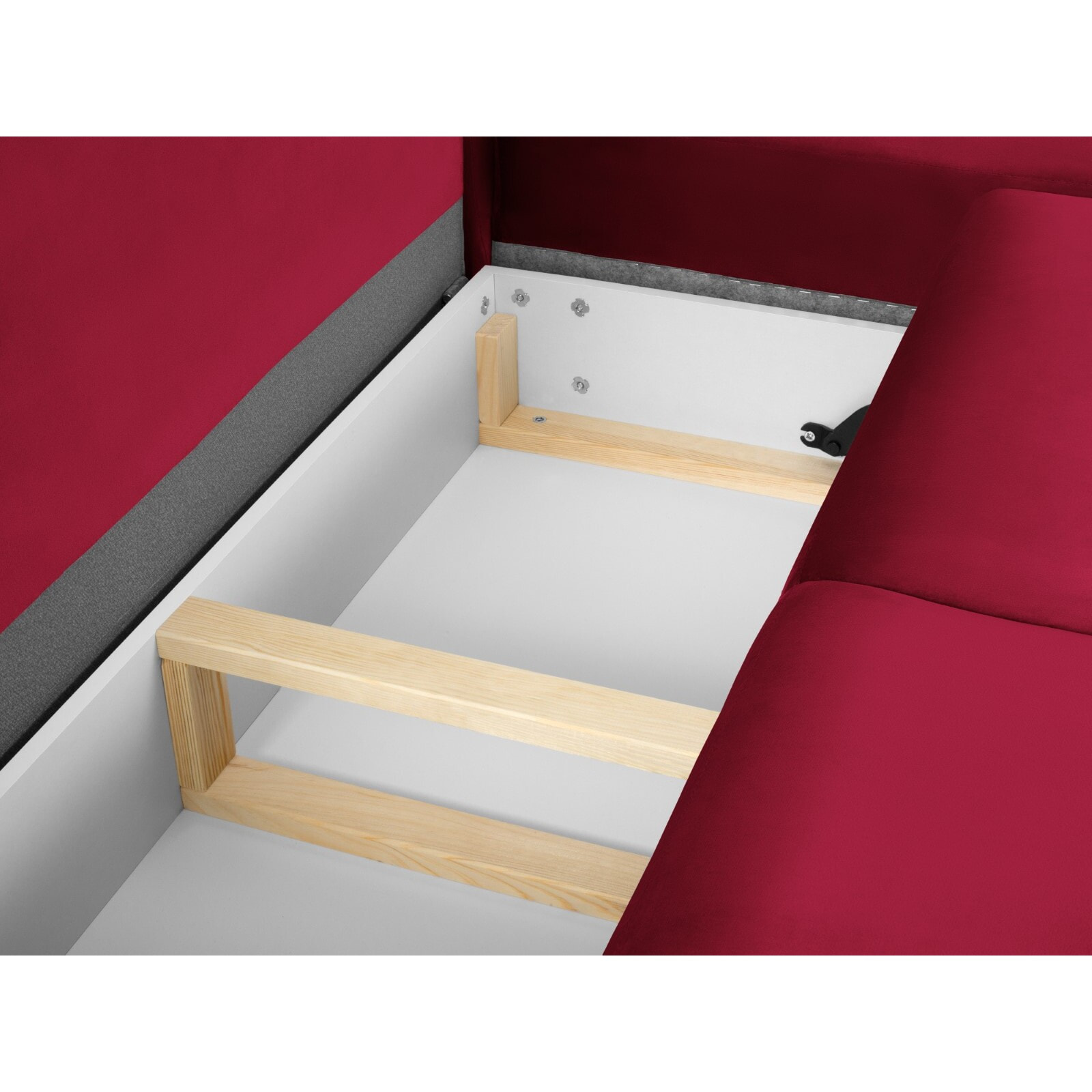 Canapé d'angle droit convertible avec coffre de rangement "Kyoto" 5 places en velours rouge