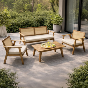 Salon de jardin 4 places en acacia et cannage HOA