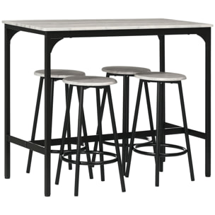 Conjunto Mesa Alta de Cocina con 4 Taburetes, Mesa de Bar Alta, Ahorro de Espacio, para Pisos Pequeños, Cocina, Comedor, Balcón o Isla Cocina 110x50x89,5 cm, Gris y Negro