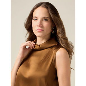 Oltre - Top de raso con cuello alto - Marrón