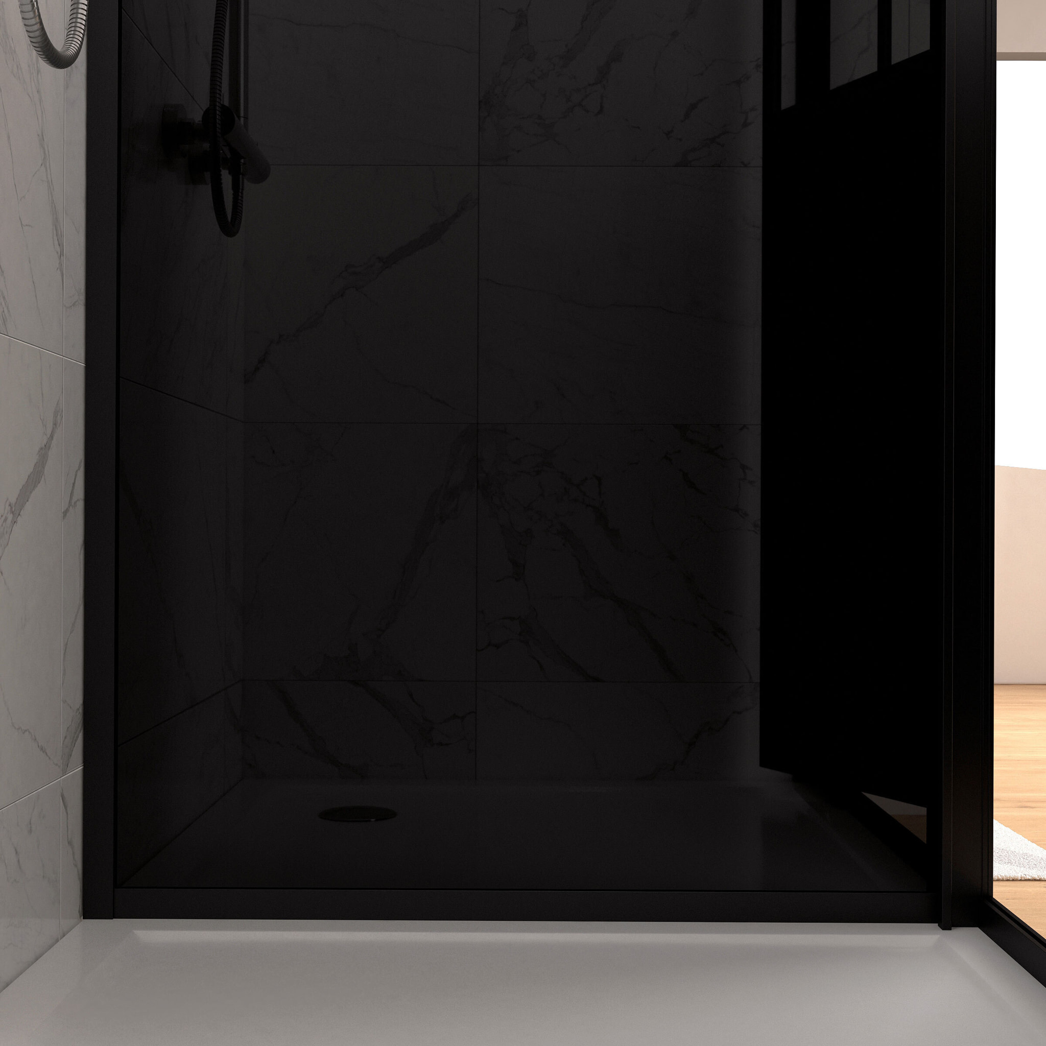 Paroi de retour type atelier 80x200cm pour paroi de douche - PROFILE NOIR MAT - WORKSHOP SIDE 80